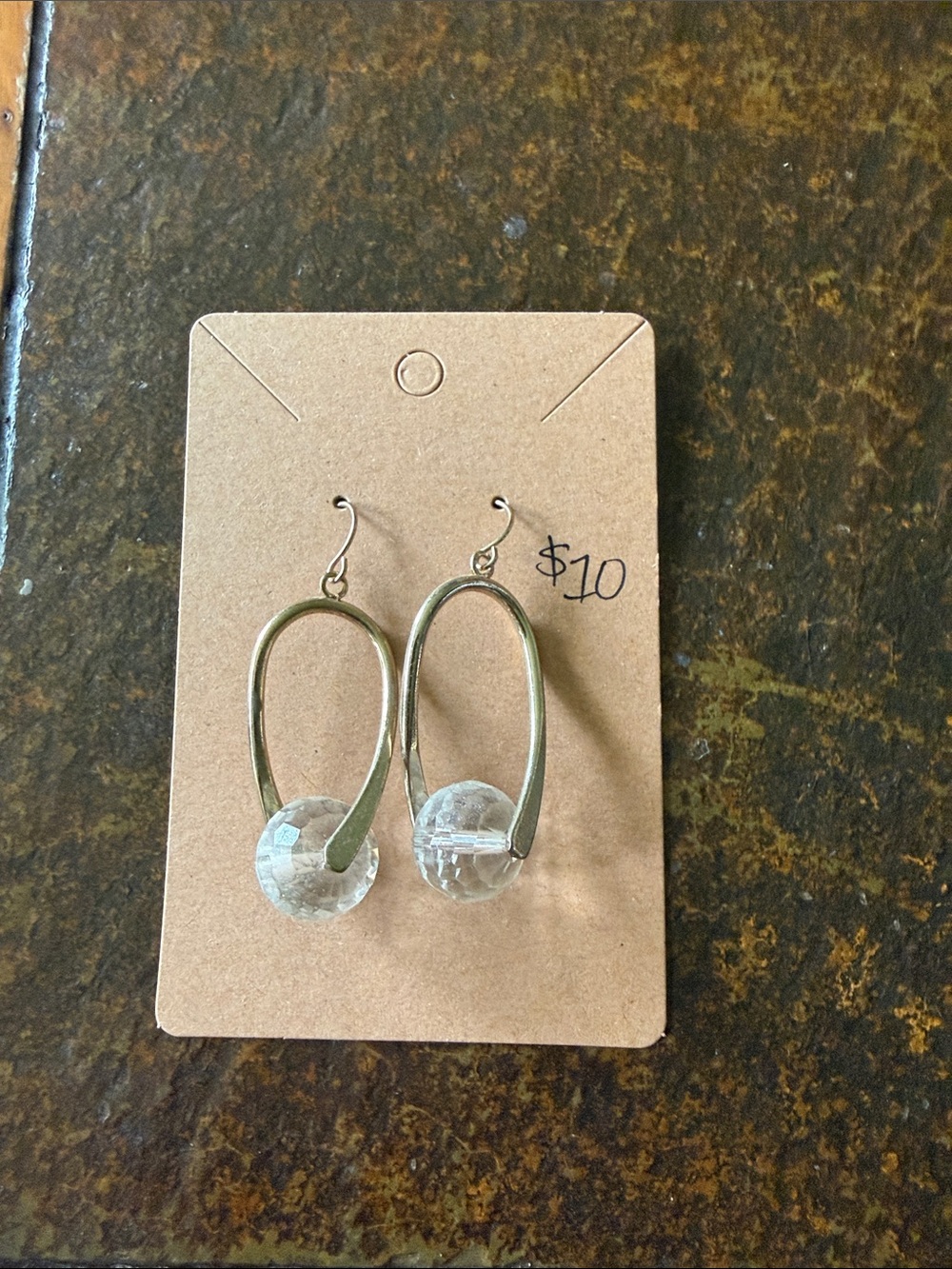 Crystal Drop Hoop Earrings - Clear and Gold